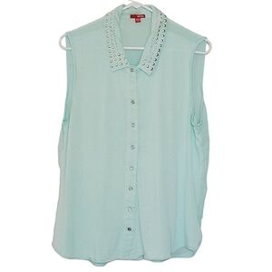 1054 * Bongo Studded Collar Sheer Button Down Mint Size 1X